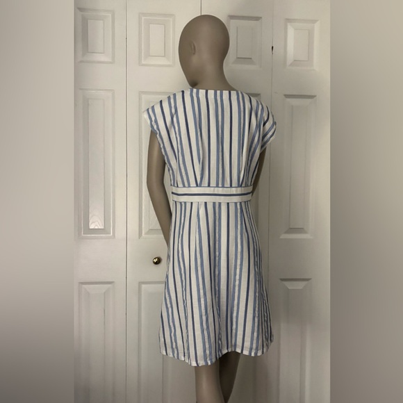 LOFT Blue and White Striped Button-Front V-Neck Dress - Picture 5 of 16